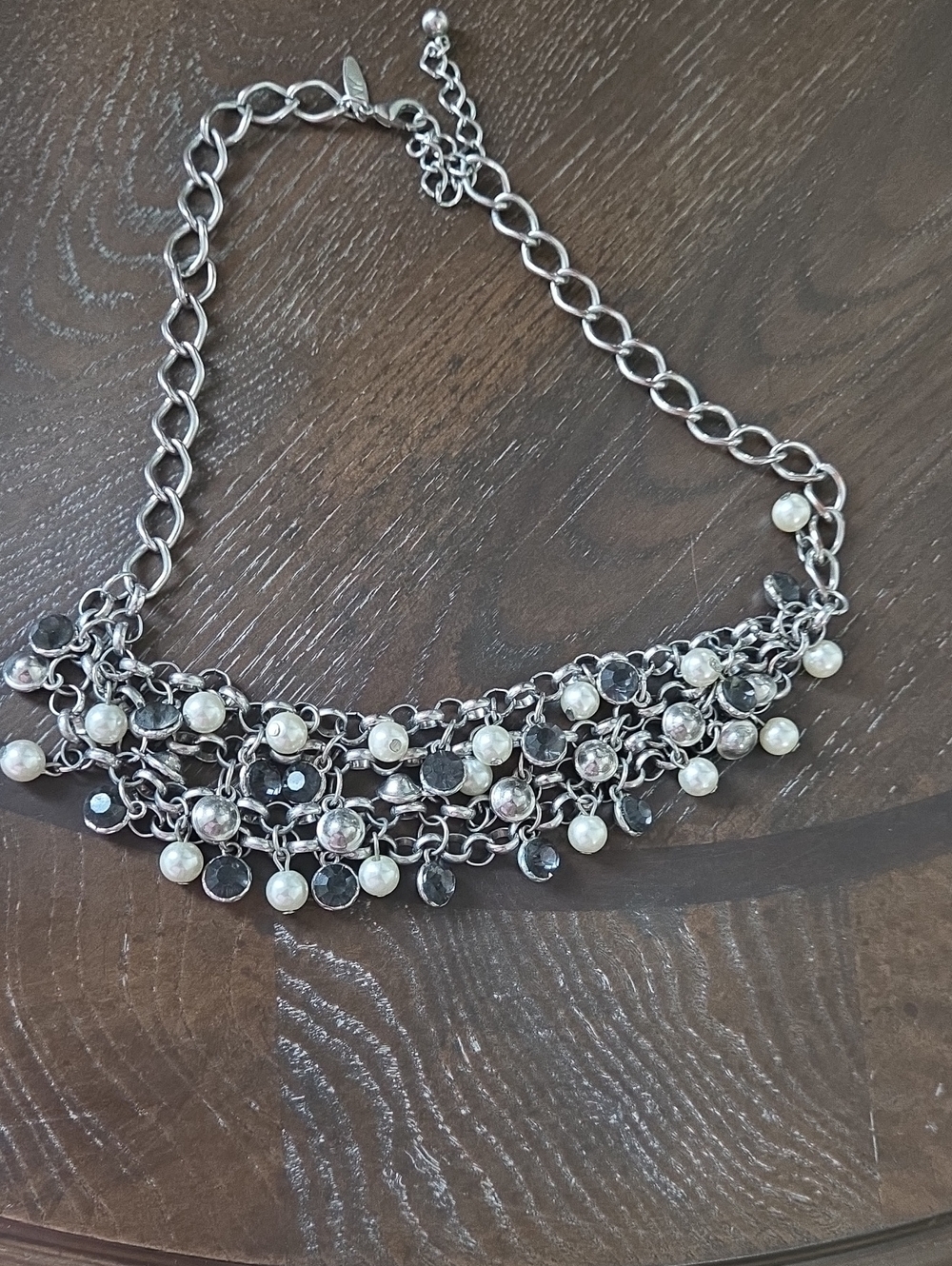 New York & Company Silver Pearl and Crystal Multi-Strand Necklace